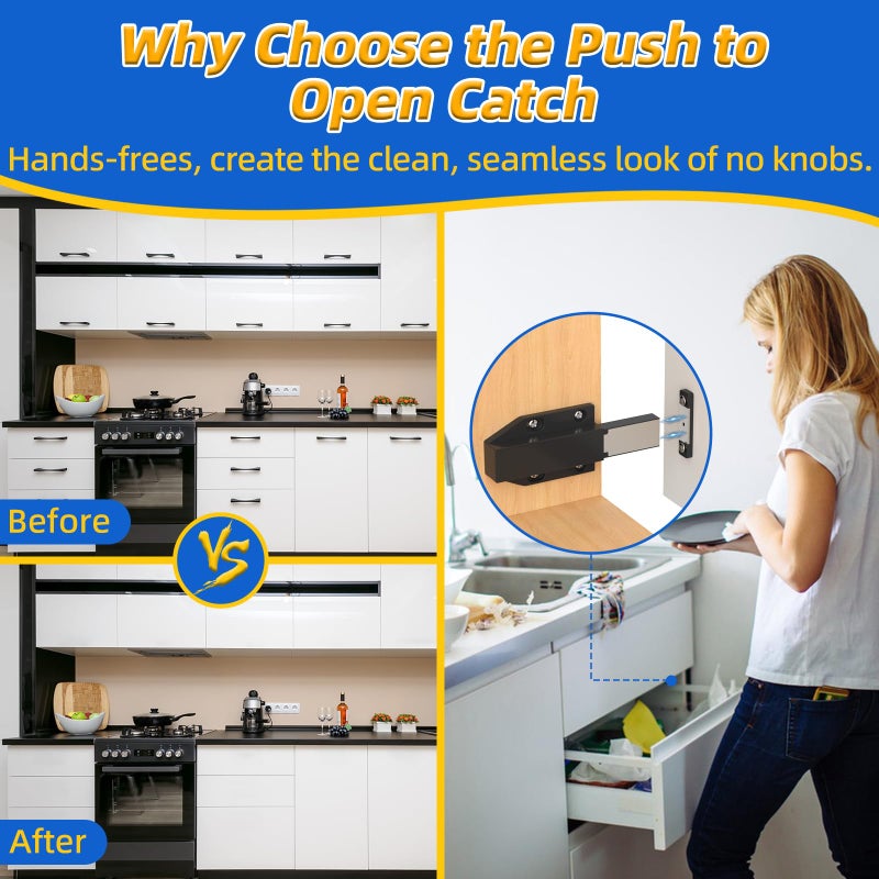Jiayi Magnetic Push Lock Jiayi 2 Pack Push to Open Cabinet Hardware Magnetic Touch Latches for Large Door Push Release Latch Hidden Door Push Catch Press Out Latch Black - Image 3